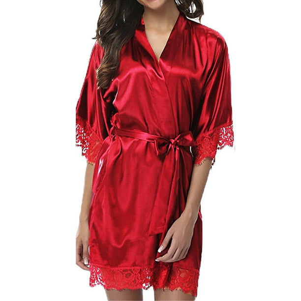 satin nightgown robe and pajama set Satin lace pajama set sleepwear for woman lingerie set